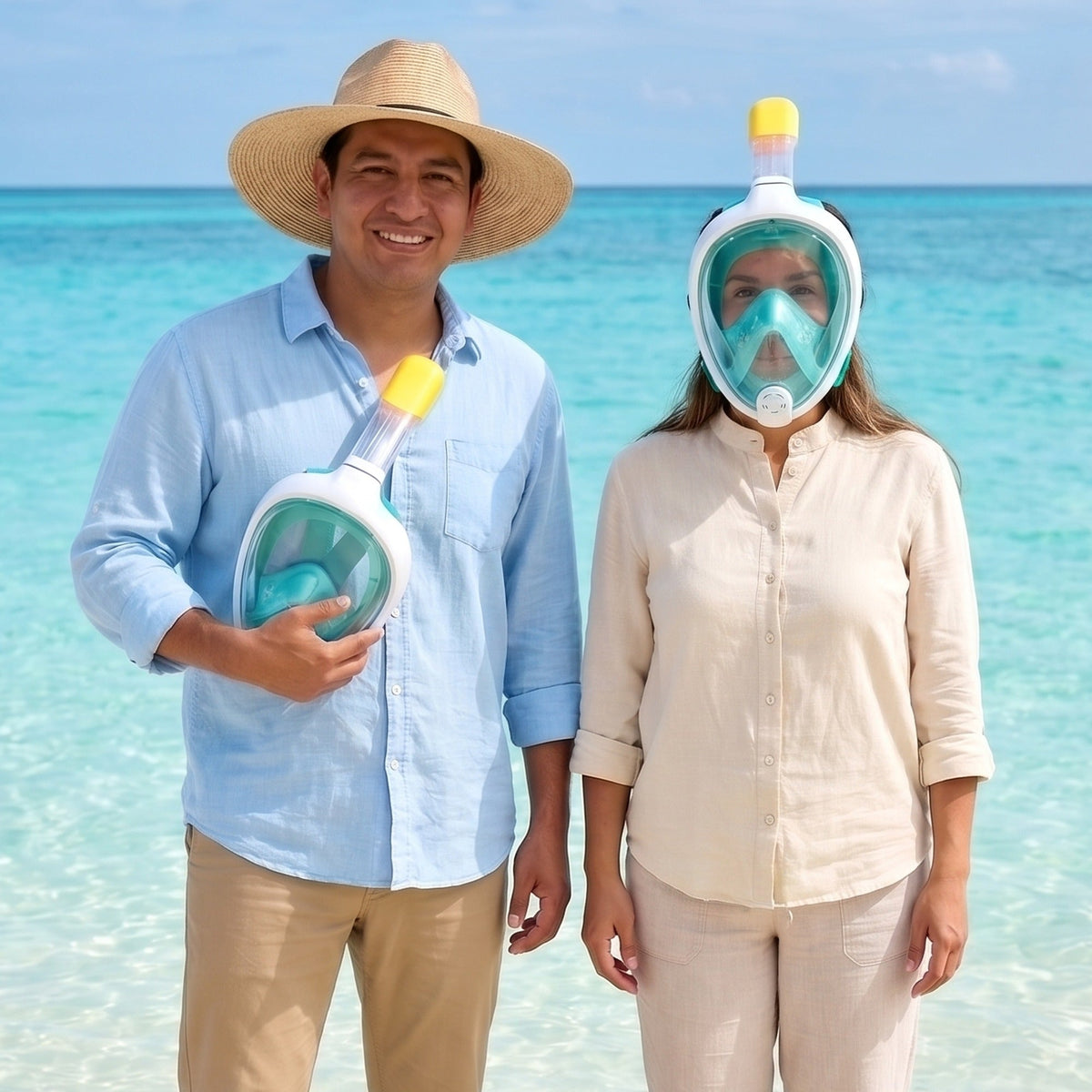 Máscara de snorkel BREEZEE Celeste: en familia en la playa