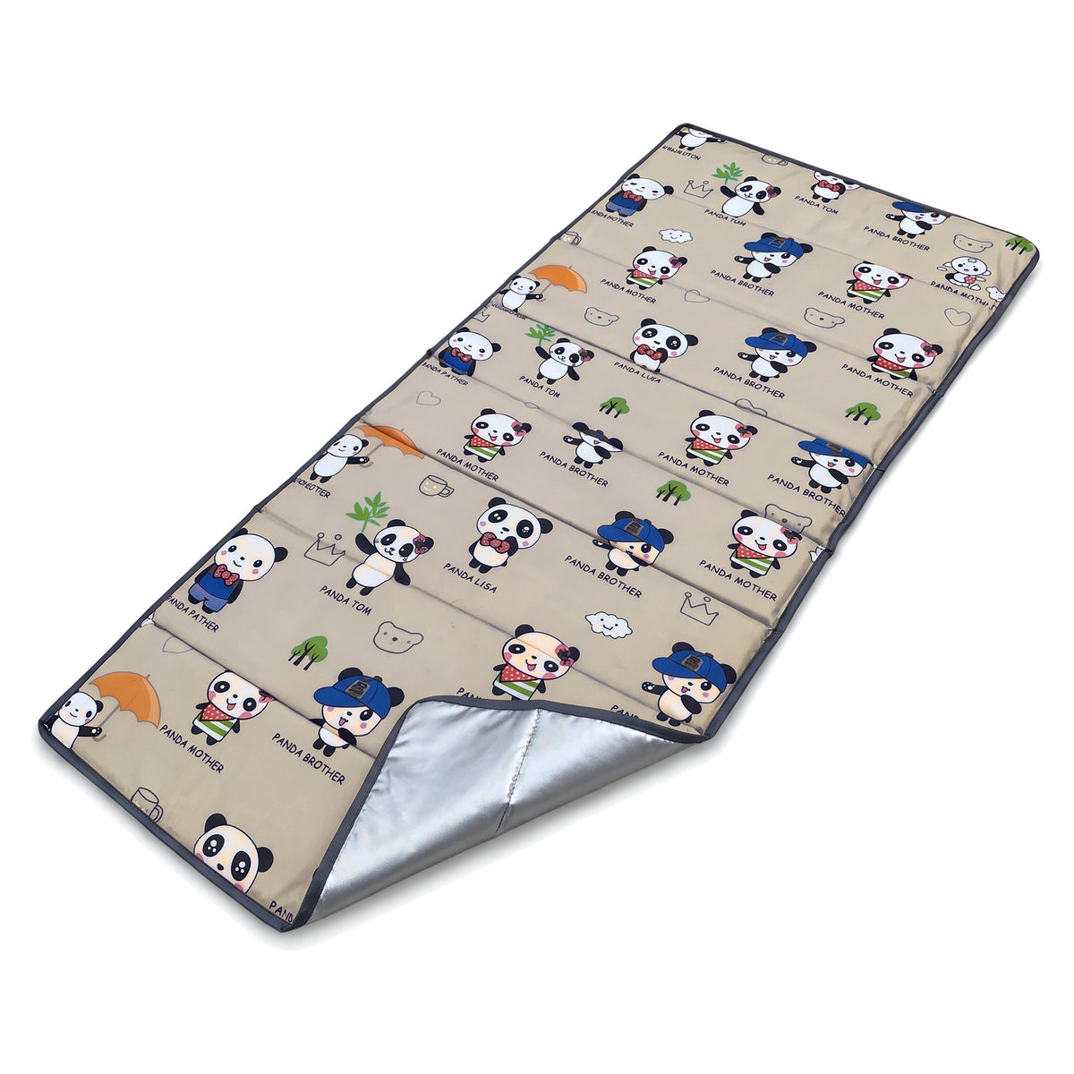 Tapete para siesta plegable estampado panda beige, frente, extendido