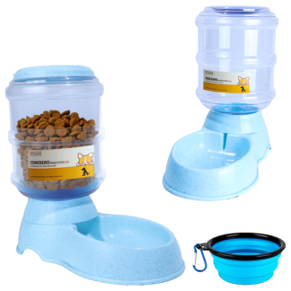 Set Dispensador Croquetas Agua Mascotas Bebedero Comedero