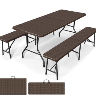 Mesa Y Bancas Plegable 1.8 Portafolio Rattan Resistente Port